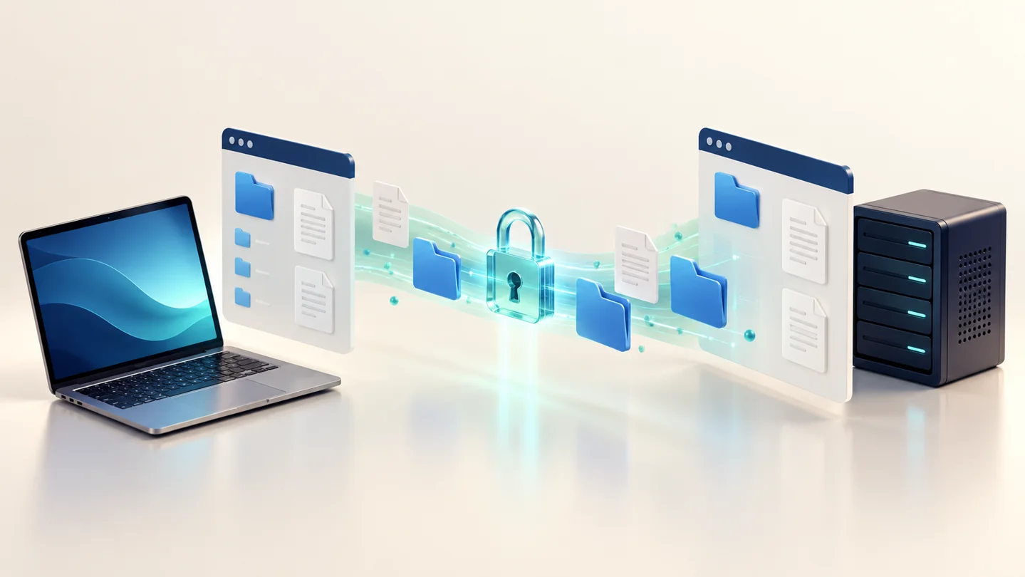 نمای مفهومی انتقال امن فایل با SFTP میان کامپیوتر و VPS